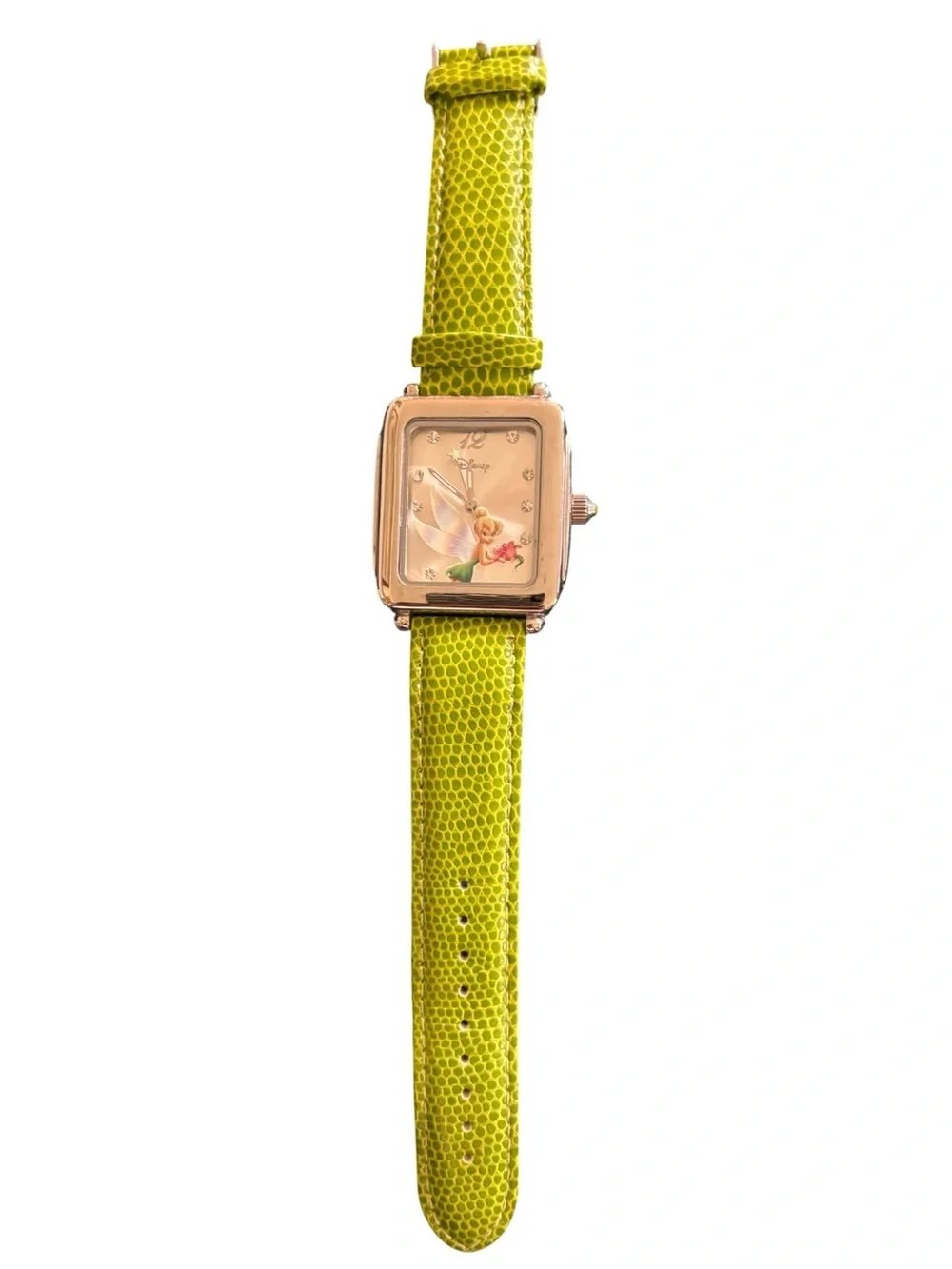 DISNEY TK1022 Tinker Bell Fairy Watch Green Leather Band Japan MVT~Needs Battery